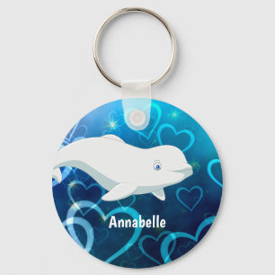 Porte-clés Baleine béluga personnalisée et Coeurs bleus Arcti