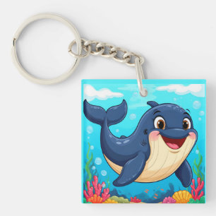 Porte-clés Baleine de dessin animé joyeuse nageant