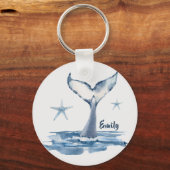 Porte-clés Baleine Mignonne Dans La Mer Avec Son Nom (Recto)