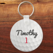 Porte-clés Ball de golf Dimples avec nom noir Numéro rouge (Recto)
