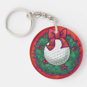 Porte-clés Ball de golf Fer de Noël en rouge