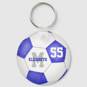 Porte-clés balle de football blanc et bleu girly