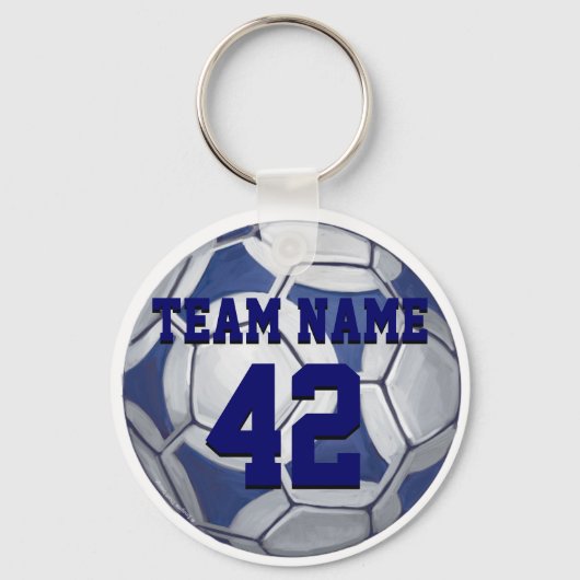 Porte-clés Balle de Football Bleue et Blanche Nom et Numéro (Recto)