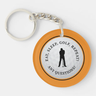 Porte-clés Balle de golf golfeur monogramme moderne orange no