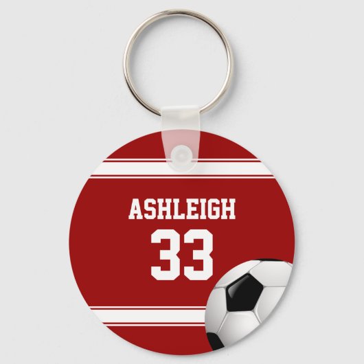 Porte-clés Balle de soccer Jersey à rayures rouges et blanche (Recto)
