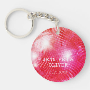 Porte-clés Balle Retro Rose Orange Disco Ball Photo Wedding F
