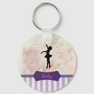 Porte-clés Ballerina Silhouette sur Elegant Motif Vintage