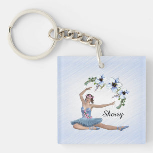 Porte-clés Ballerine en Bleu Nom Personnel