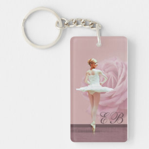 Porte-clés Ballerine et monogramme customisé par rose