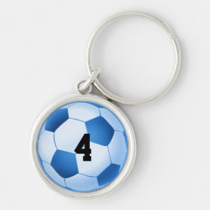 Porte-clés Ballon de football bleu votre nombre chanceux