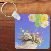 Porte-clés Ballon Smiley et Panier de Fleurs (Recto)