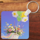 Porte-clés Ballon Smiley et Panier de Fleurs (Verso)