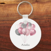 Porte-clés Ballons de parties scintillant rose et argent (Recto)