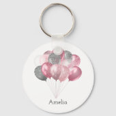 Porte-clés Ballons de parties scintillant rose et argent (Verso)