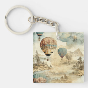 Porte-clés Balloon vintage à air chaud dans un paysage serein