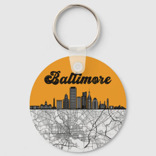 Porte-clés Baltimore Maryland City Skyline avec carte