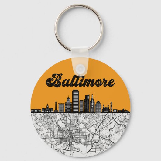 Porte-clés Baltimore Maryland City Skyline avec carte (Recto)