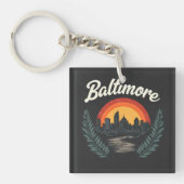 Porte-clés Baltimore Retro Skyline avec coucher de soleil (Devant)