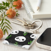 Porte-clés Bambou Motif Kawaii Panda En Blanc Noir (Devant Droit)