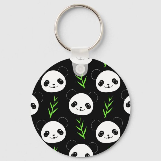 Porte-clés Bambou Motif Kawaii Panda En Blanc Noir (Recto)