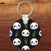 Porte-clés Bambou Motif Kawaii Panda En Blanc Noir (Recto)