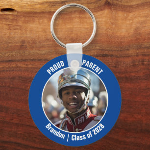 Porte-clés Bande Bleue Marche Photo Fier Parent