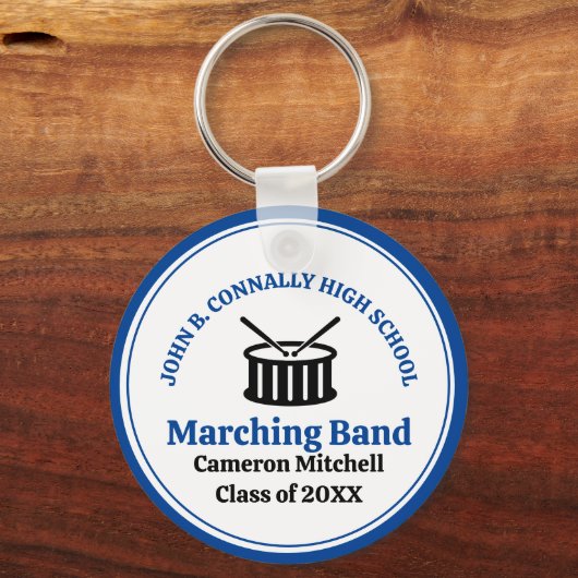 Porte-clés Bande de Marching du lycée bleu personnalisable (Verso)