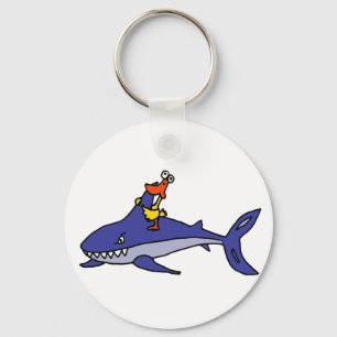 Porte-clés Bande dessinée drôle de requin d'équitation de