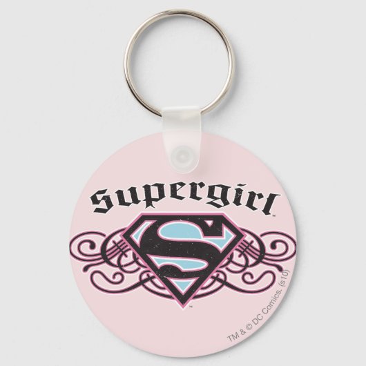 Porte-clés Bandes à épingles supergirl noir et rose (Recto)