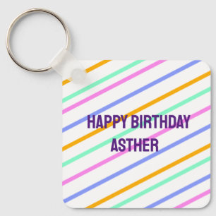 Porte-clés Bandes colorées joyeux anniversaire ajouter nom ch