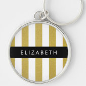 Porte-clés Bandes d'or, Motif rayé, Lignes, Votre Nom (Devant)