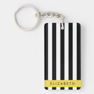 Porte-clés Bandes noires et blanches, Gravées, Lignes, Votre