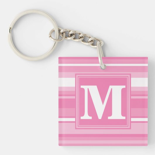 Porte-clés Bandes rose monogramme (Devant)