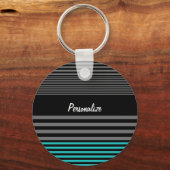Porte-clés Bandes Turquoises Preppy et fraîches avec nom (Recto)