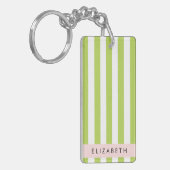 Porte-clés Bandes vertes, Lignes, Motif rayé, Votre Nom (Devant gauche)