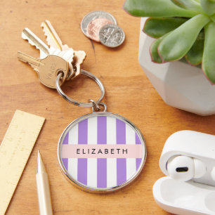 Porte-clés Bandes Violettes, Motif Gratté, Lignes, Votre Nom