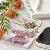 Porte-clés Bannière de cœurs d'amour violets superposée photo (Devant Droit)