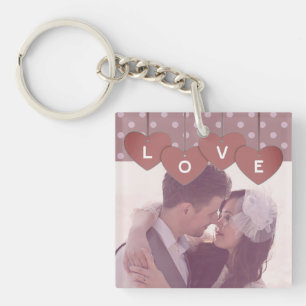 Porte-clés Bannière de cœurs d'amour violets superposée photo