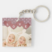 Porte-clés Bannière de cœurs d'amour violets superposée photo (Dos)