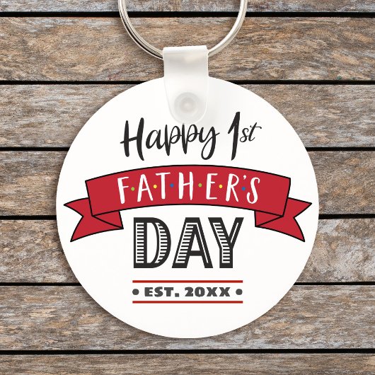 Porte-clés Bannière rouge Bonne fête du 1er Père Cool moderne