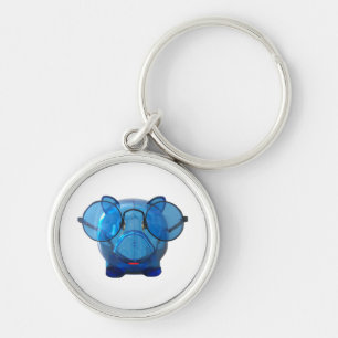 Porte-clés Banque de piggy bleue avec lunettes