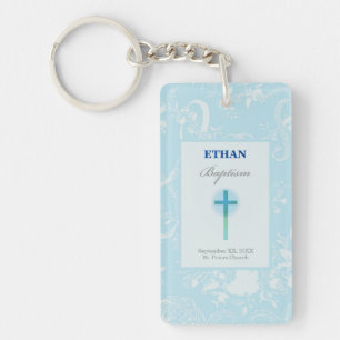 Porte-clés Baptême de garçon au dentelle bleue