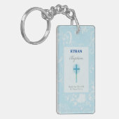 Porte-clés Baptême de garçon en dentelle bleue (Devant gauche)