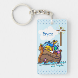 Porte-clés Baptême de l'Arche de Noé, Petit Garçon Bleu