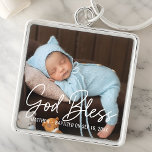 Porte-clés Baptême Dieu Béni Simple Élégant Photo de bébé mod<br><div class="desc">Ce design simple et moderne est composé de typographie serif et ajouter des photos personnalisées,  ajouter le nom du bébé et le mois et l'année du baptême</div>
