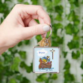 Porte-clés Baptême personnalisable de bébé Arche de Noé, garç (main)
