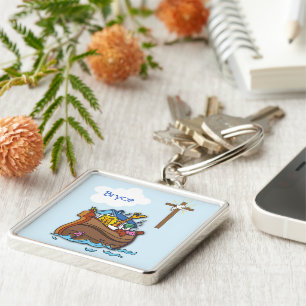 Porte-clés Baptême personnalisable de bébé Arche de Noé, garç
