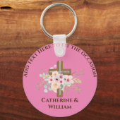 Porte-clés Baptême personnalisé et croix florale (Recto)