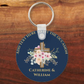 Porte-clés Baptême personnalisé et croix florale (Recto)