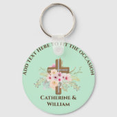 Porte-clés Baptême personnalisé et croix florale (Recto)
